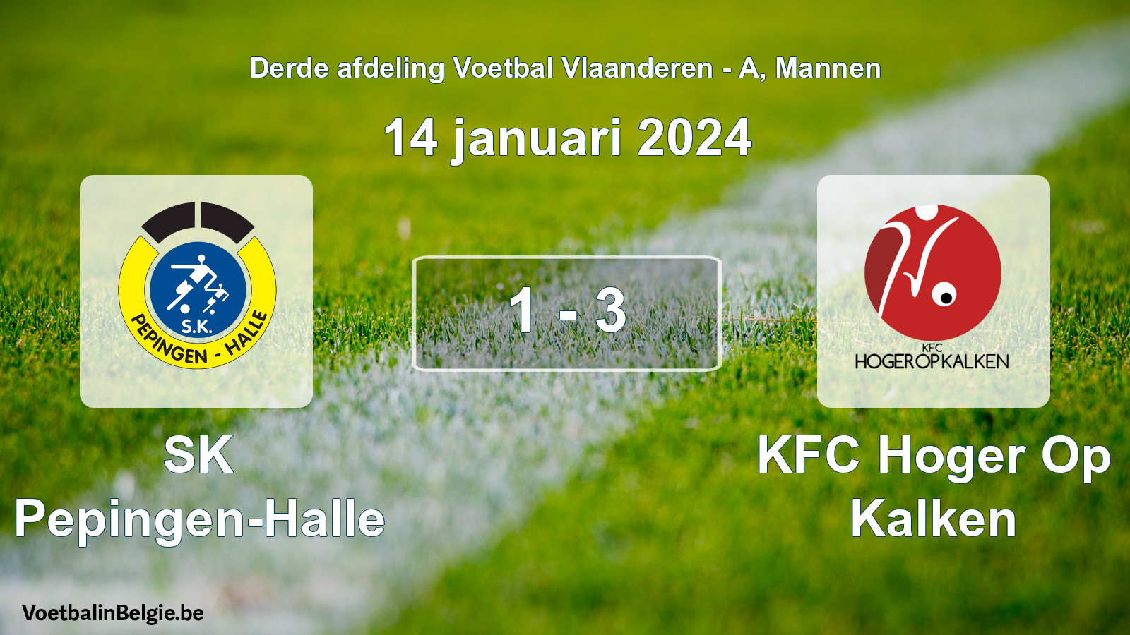 Gespeelde wedstrijd mannenvoetbal: SK Pepingen-Halle - KFC Hoger Op Kalken 1 - 3 (14 januari 2024)