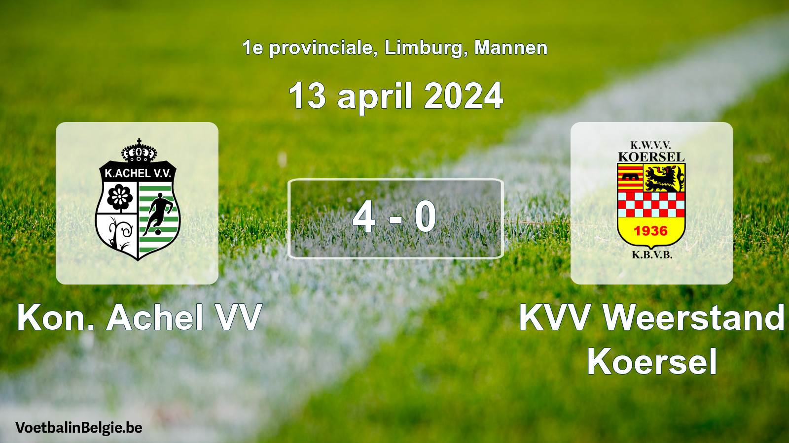 Gespeelde wedstrijd mannenvoetbal: Kon. Achel VV - KVV Weerstand Koersel 4 - 0 (13 april 2024)