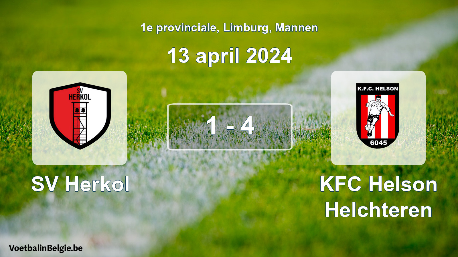 Gespeelde wedstrijd mannenvoetbal: SV Herkol - KFC Helson Helchteren 1 - 4 (13 april 2024)