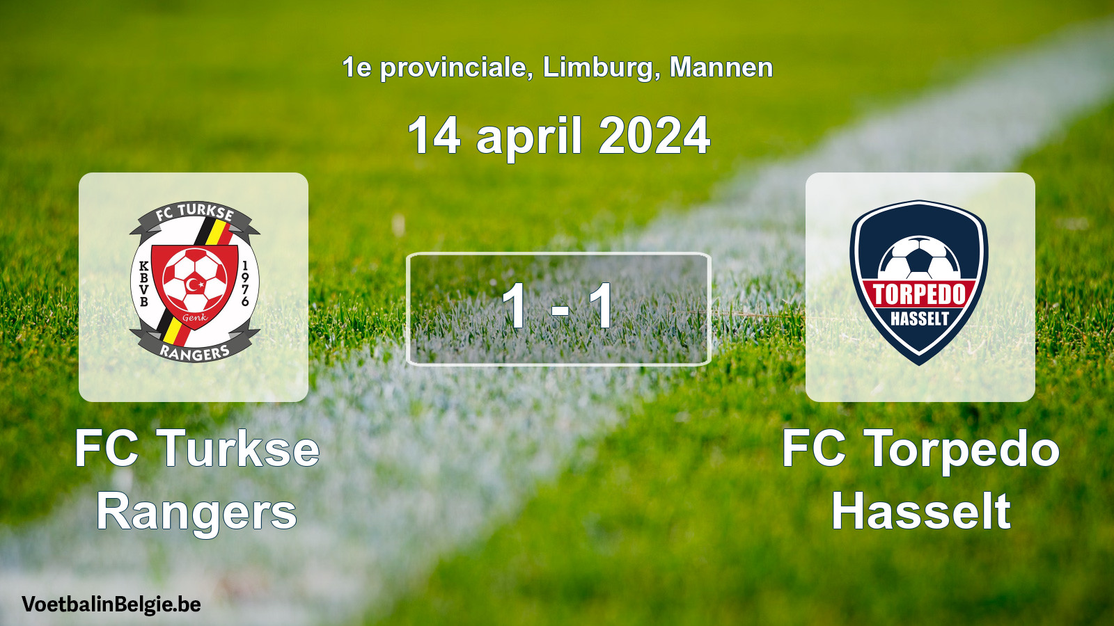 Gespeelde wedstrijd mannenvoetbal: FC Turkse Rangers - FC Torpedo Hasselt 1 - 1 (14 april 2024)