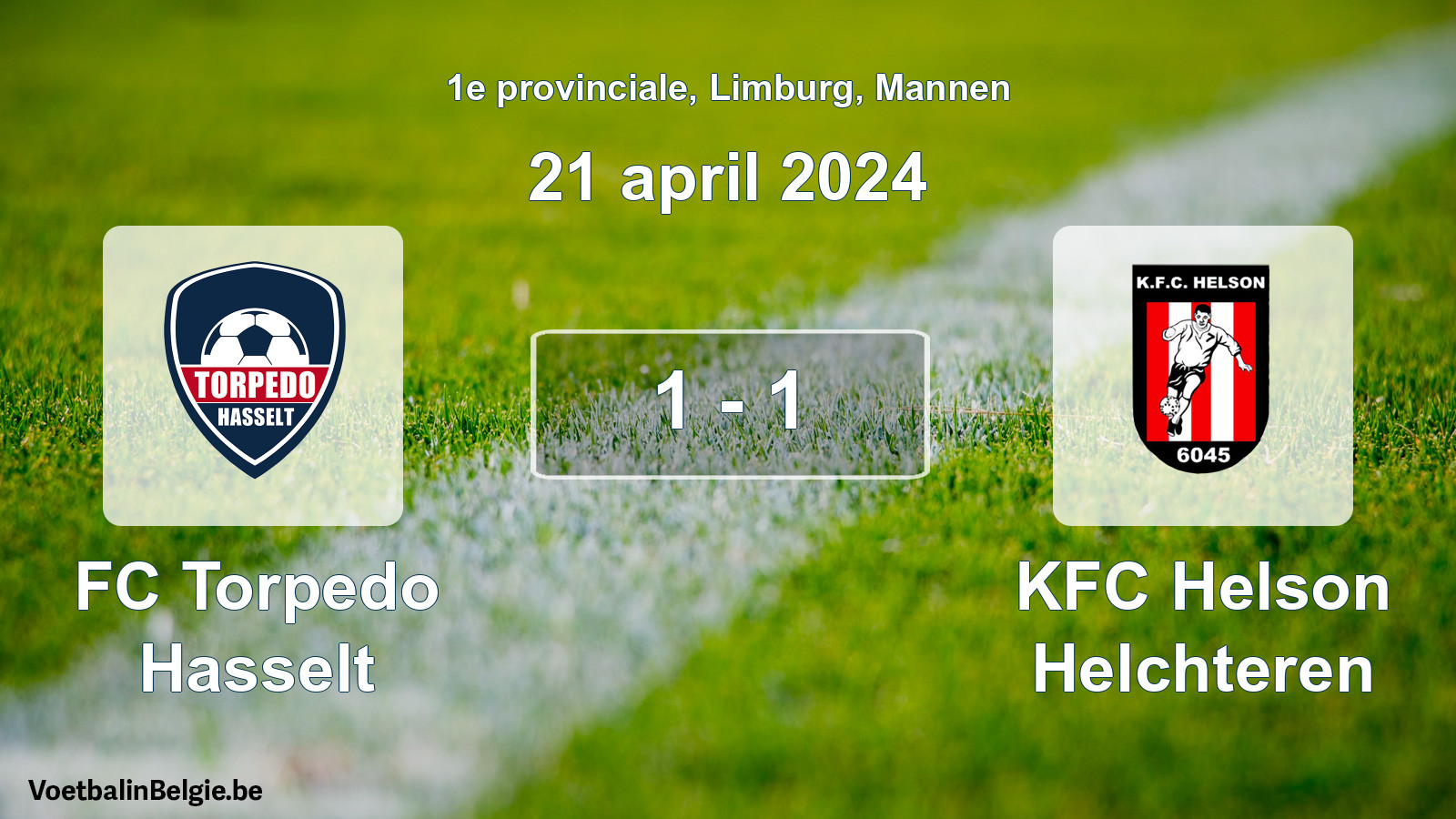 Gespeelde wedstrijd mannenvoetbal: FC Torpedo Hasselt - KFC Helson Helchteren 1 - 1 (21 april 2024)