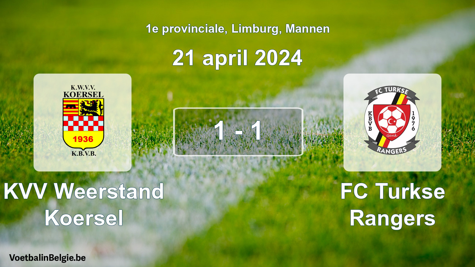 Gespeelde wedstrijd mannenvoetbal: KVV Weerstand Koersel - FC Turkse Rangers 1 - 1 (21 april 2024)