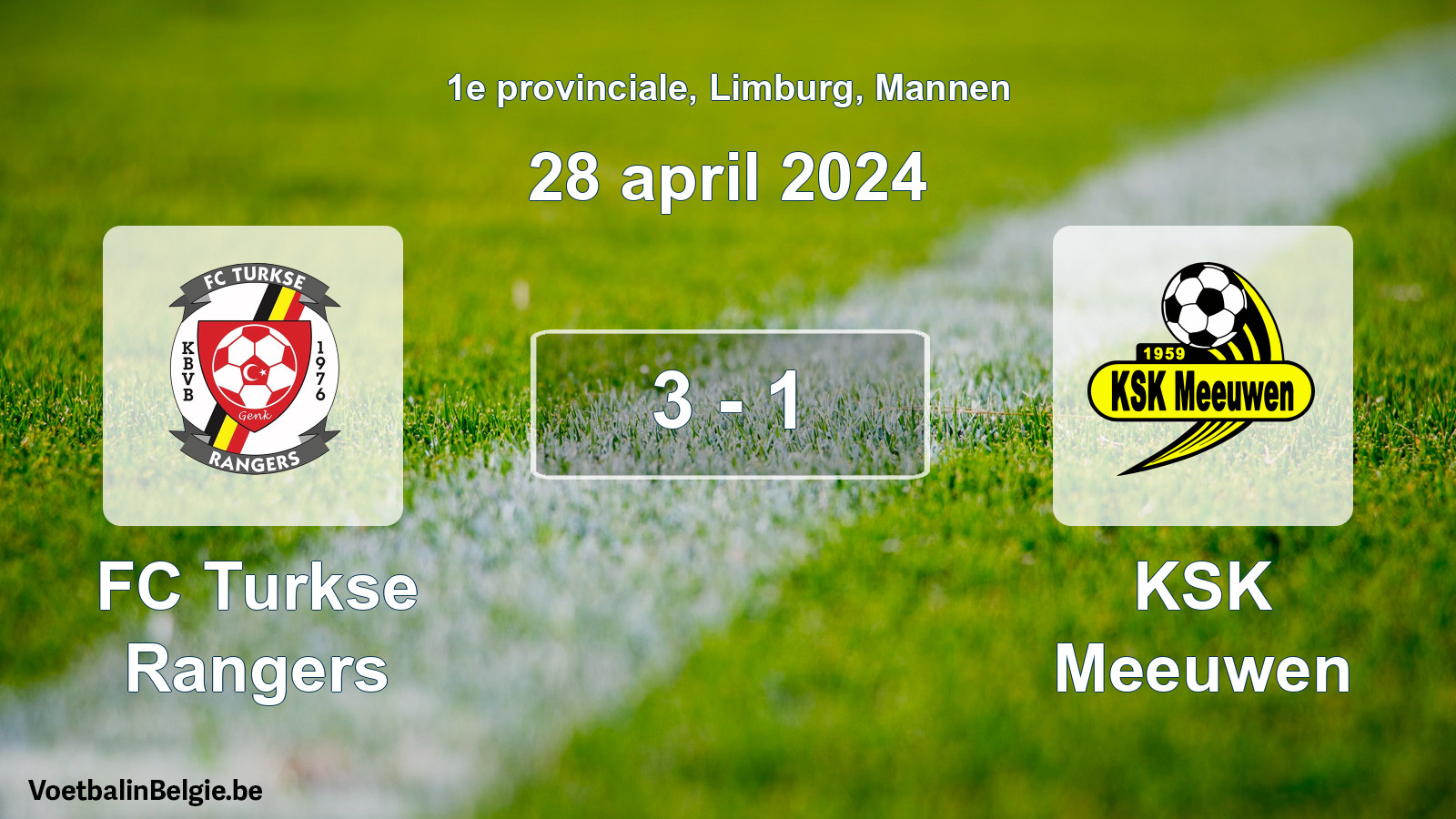 Gespeelde wedstrijd mannenvoetbal: FC Turkse Rangers - KSK Meeuwen 3 - 1 (28 april 2024)