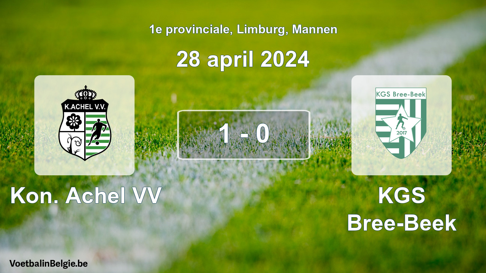 Gespeelde wedstrijd mannenvoetbal: Kon. Achel VV - KGS Bree-Beek 1 - 0 (28 april 2024)