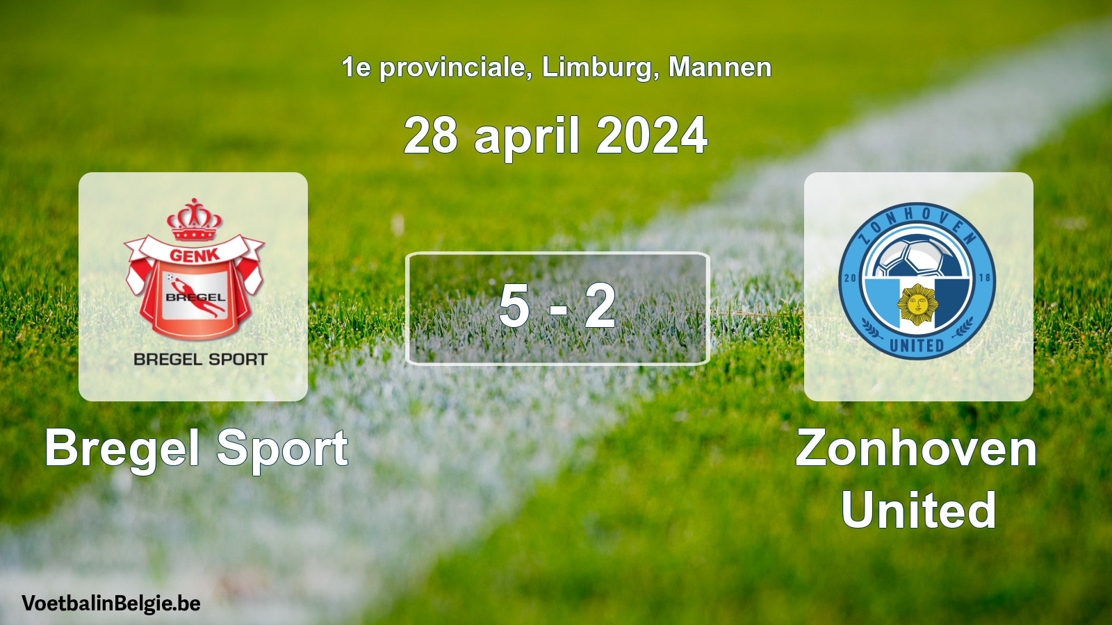 Gespeelde wedstrijd mannenvoetbal: Bregel Sport - Zonhoven United 5 - 2 (28 april 2024)