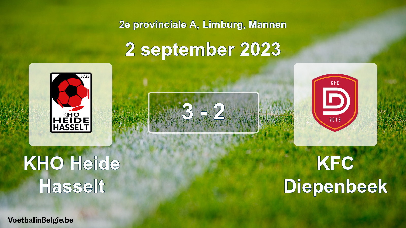 Gespeelde wedstrijd mannenvoetbal: KHO Heide Hasselt - KFC Diepenbeek 3 - 2 (2 september 2023)