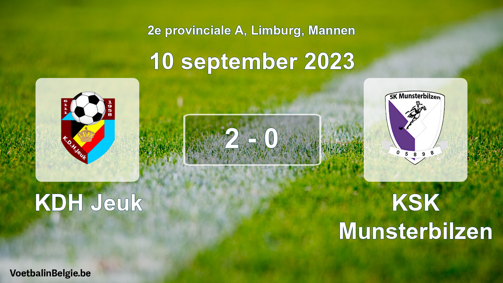 Gespeelde wedstrijd mannenvoetbal: KDH Jeuk - KSK Munsterbilzen 2 - 0 (10 september 2023)