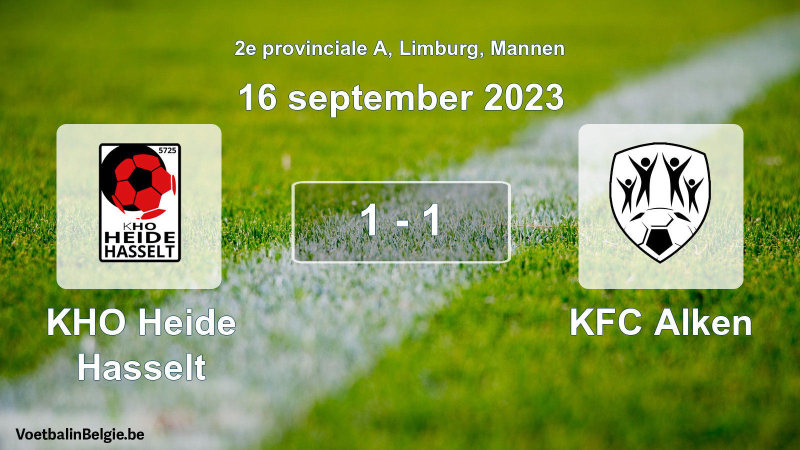 Gespeelde wedstrijd mannenvoetbal: KHO Heide Hasselt - KFC Alken 1 - 1 (16 september 2023)
