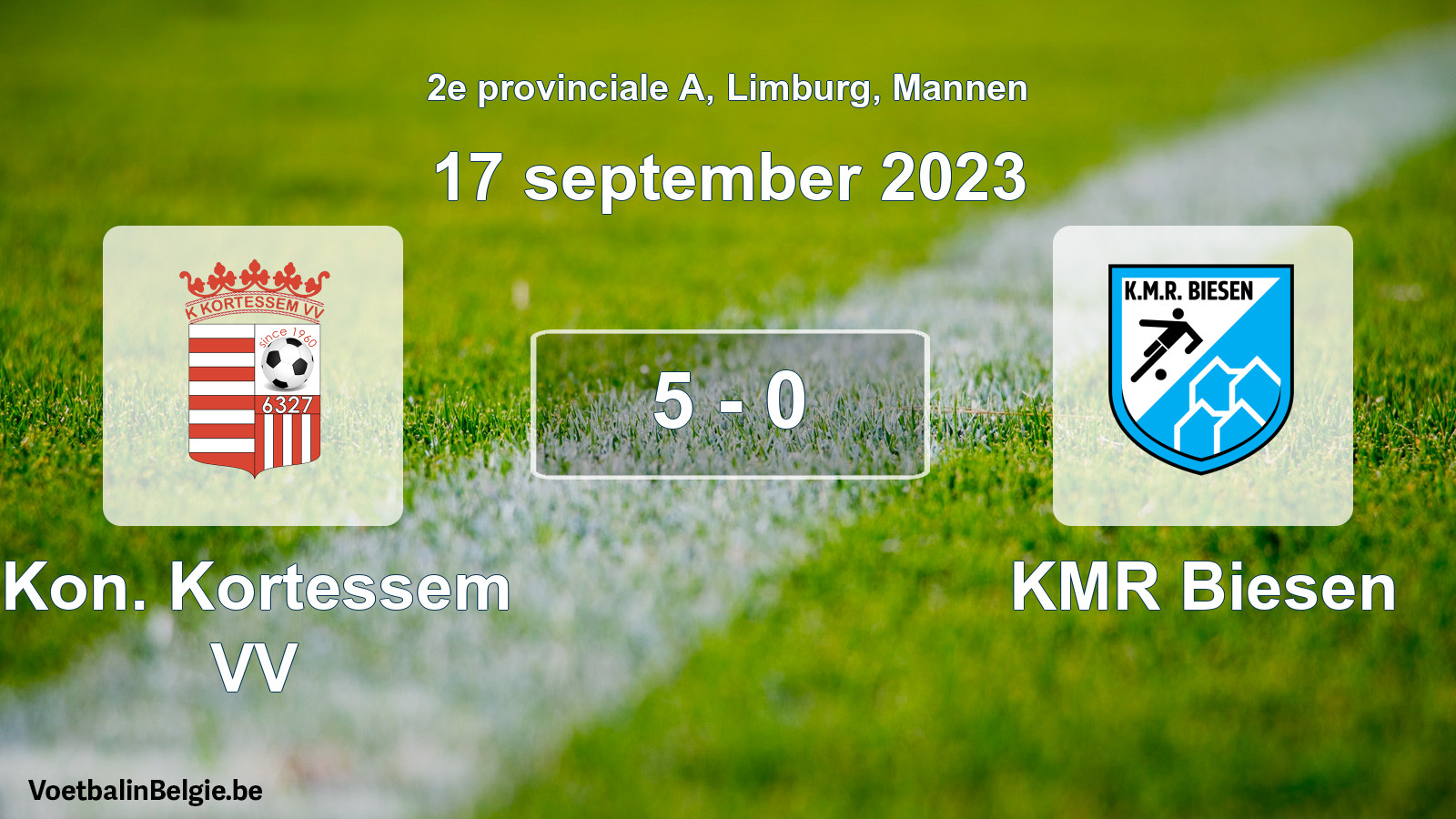 Gespeelde wedstrijd mannenvoetbal: Kon. Kortessem VV - KMR Biesen 5 - 0 (17 september 2023)