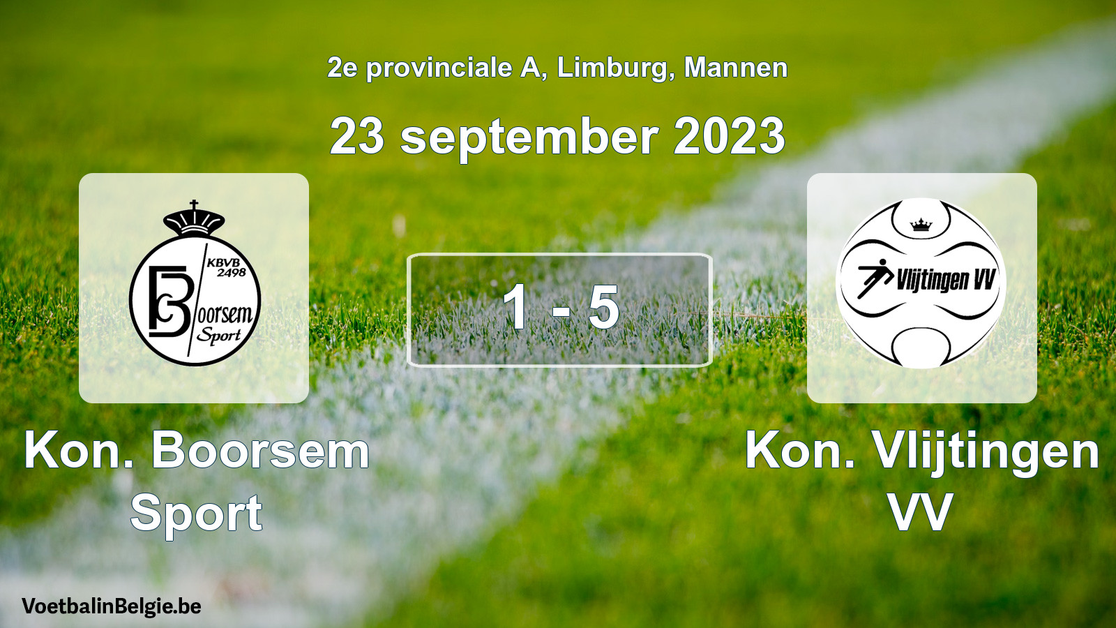 Gespeelde wedstrijd mannenvoetbal: Kon. Boorsem Sport - Kon. Vlijtingen VV 1 - 5 (23 september 2023)