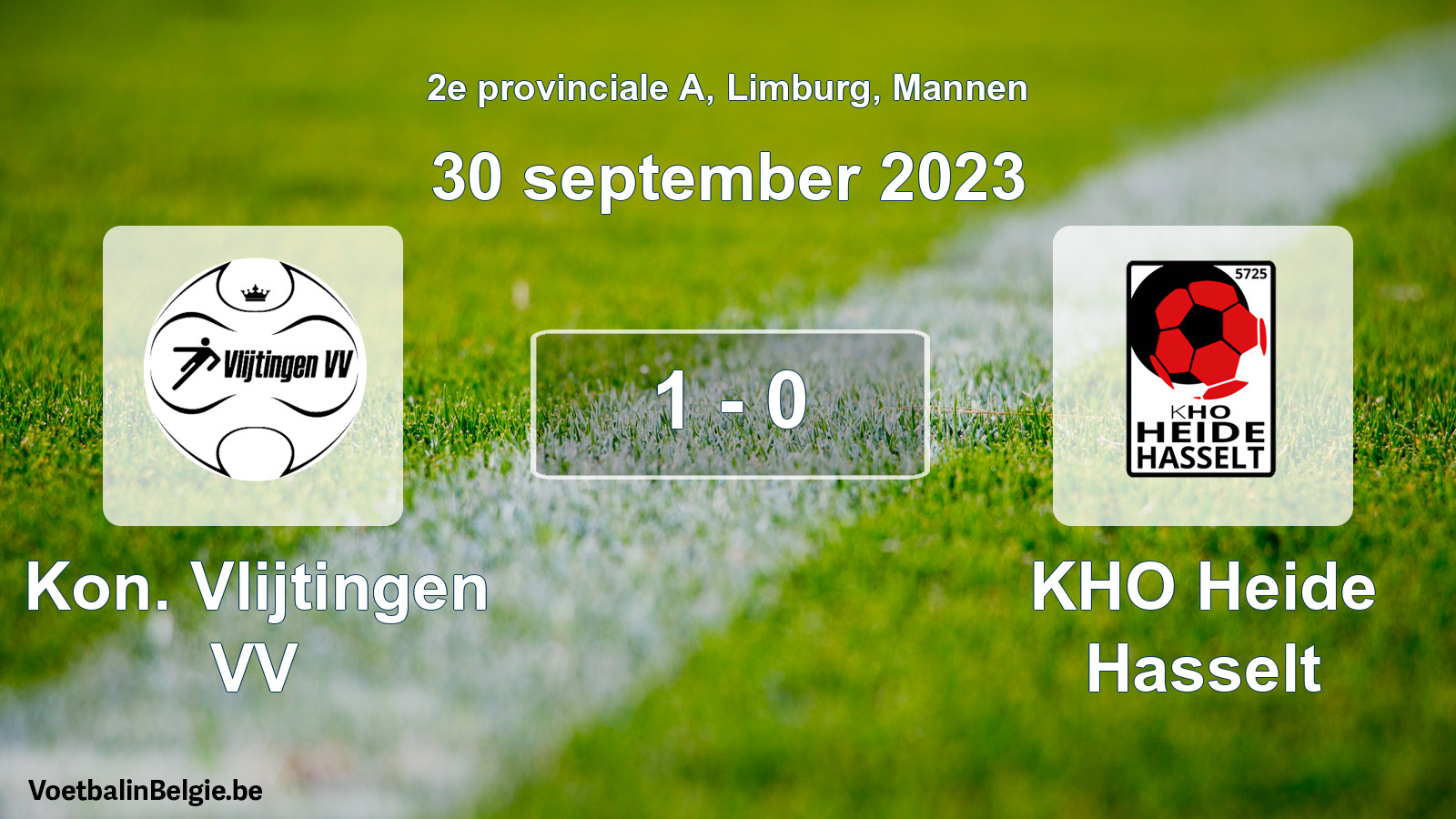 Gespeelde wedstrijd mannenvoetbal: Kon. Vlijtingen VV - KHO Heide Hasselt 1 - 0 (30 september 2023)