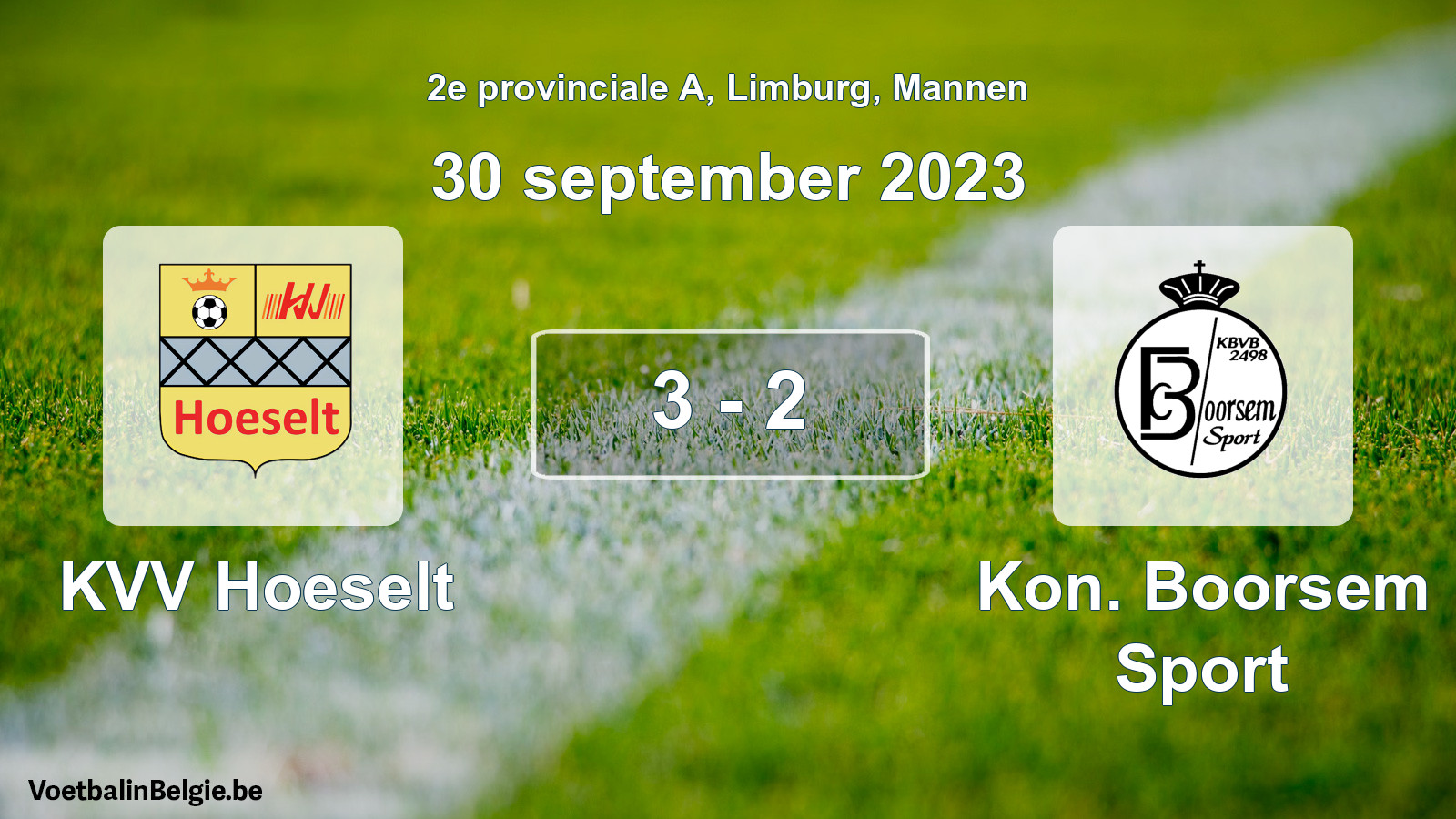 Gespeelde wedstrijd mannenvoetbal: KVV Hoeselt - Kon. Boorsem Sport 3 - 2 (30 september 2023)