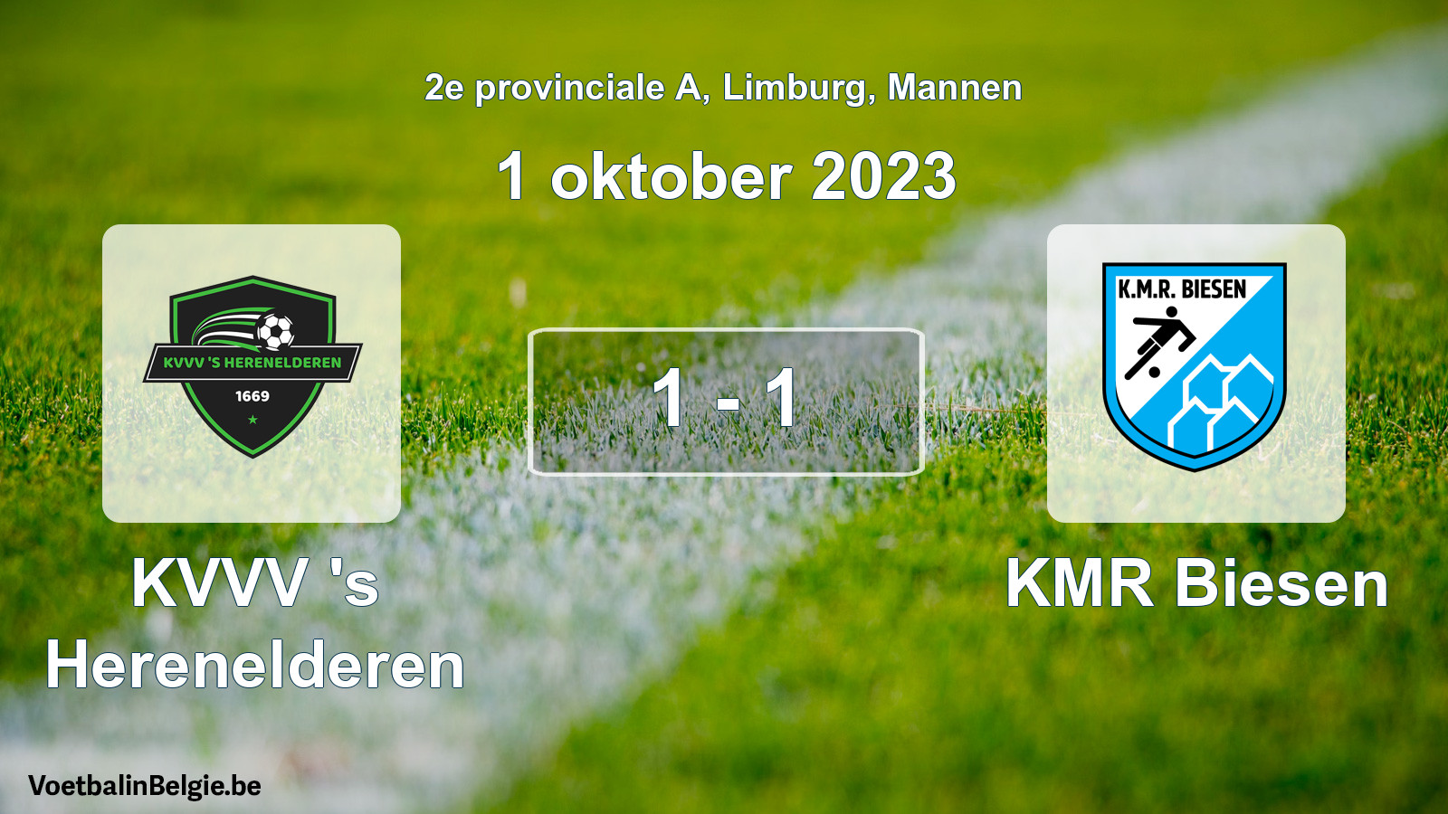 Gespeelde wedstrijd mannenvoetbal: KVVV 's Herenelderen - KMR Biesen 1 - 1 (1 oktober 2023)