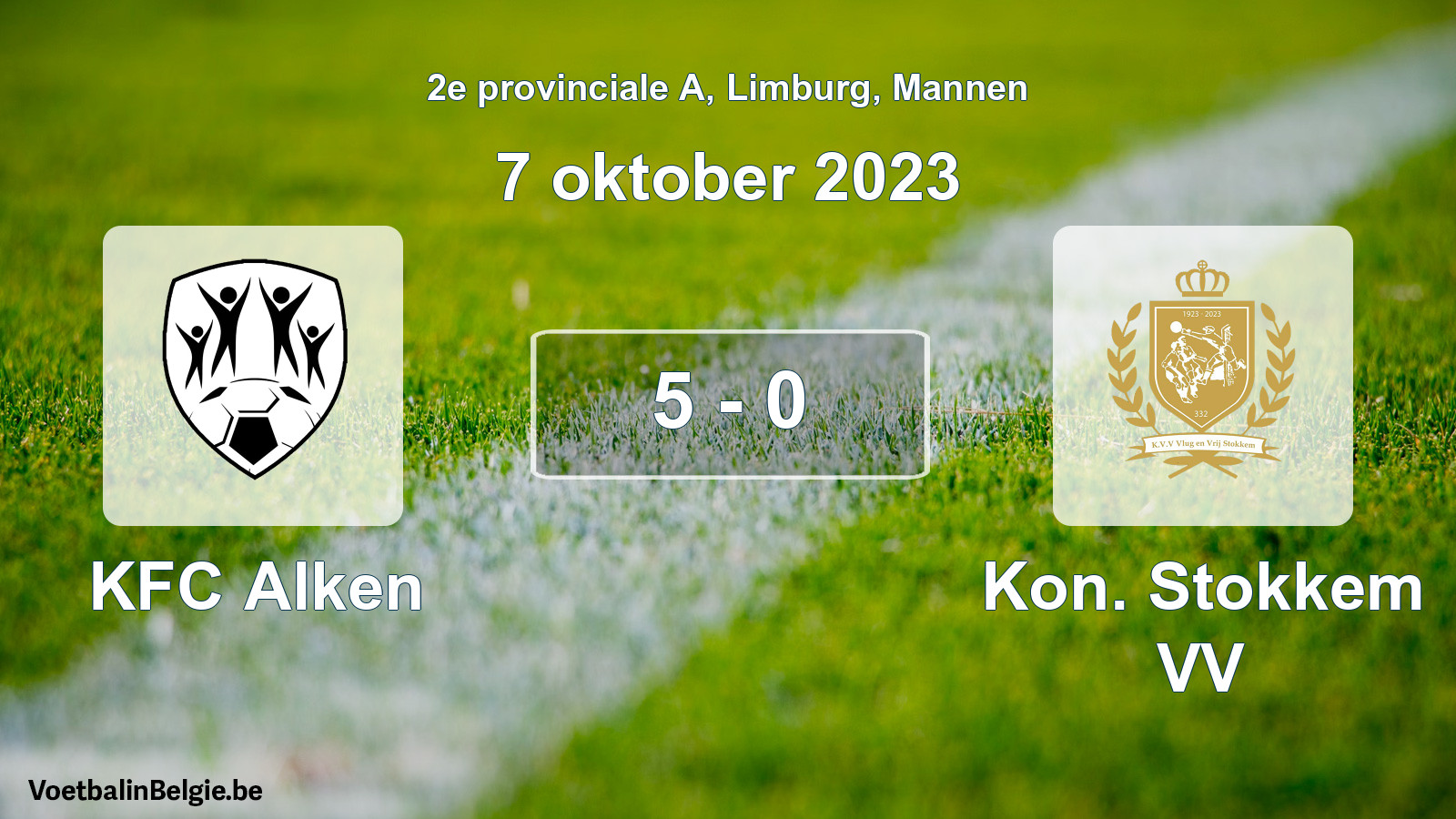 Gespeelde wedstrijd mannenvoetbal: KFC Alken - Kon. Stokkem VV 5 - 0 (7 oktober 2023)
