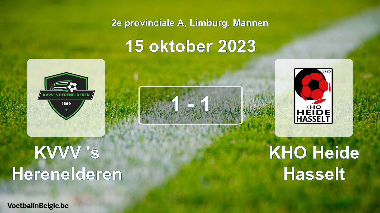 Gespeelde wedstrijd mannenvoetbal: KVVV 's Herenelderen - KHO Heide Hasselt 1 - 1 (15 oktober 2023)