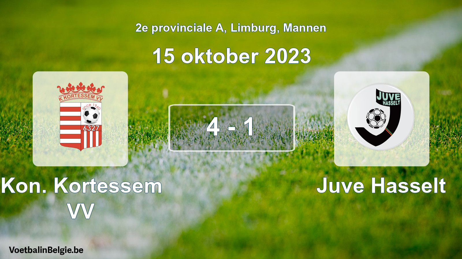 Gespeelde wedstrijd mannenvoetbal: Kon. Kortessem VV - Juve Hasselt 4 - 1 (15 oktober 2023)