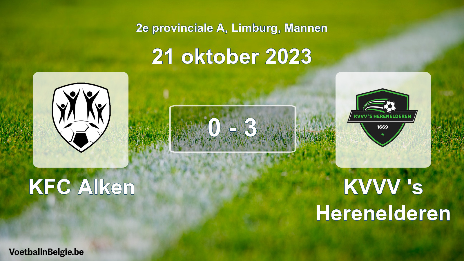 Gespeelde wedstrijd mannenvoetbal: KFC Alken - KVVV 's Herenelderen 0 - 3 (21 oktober 2023)