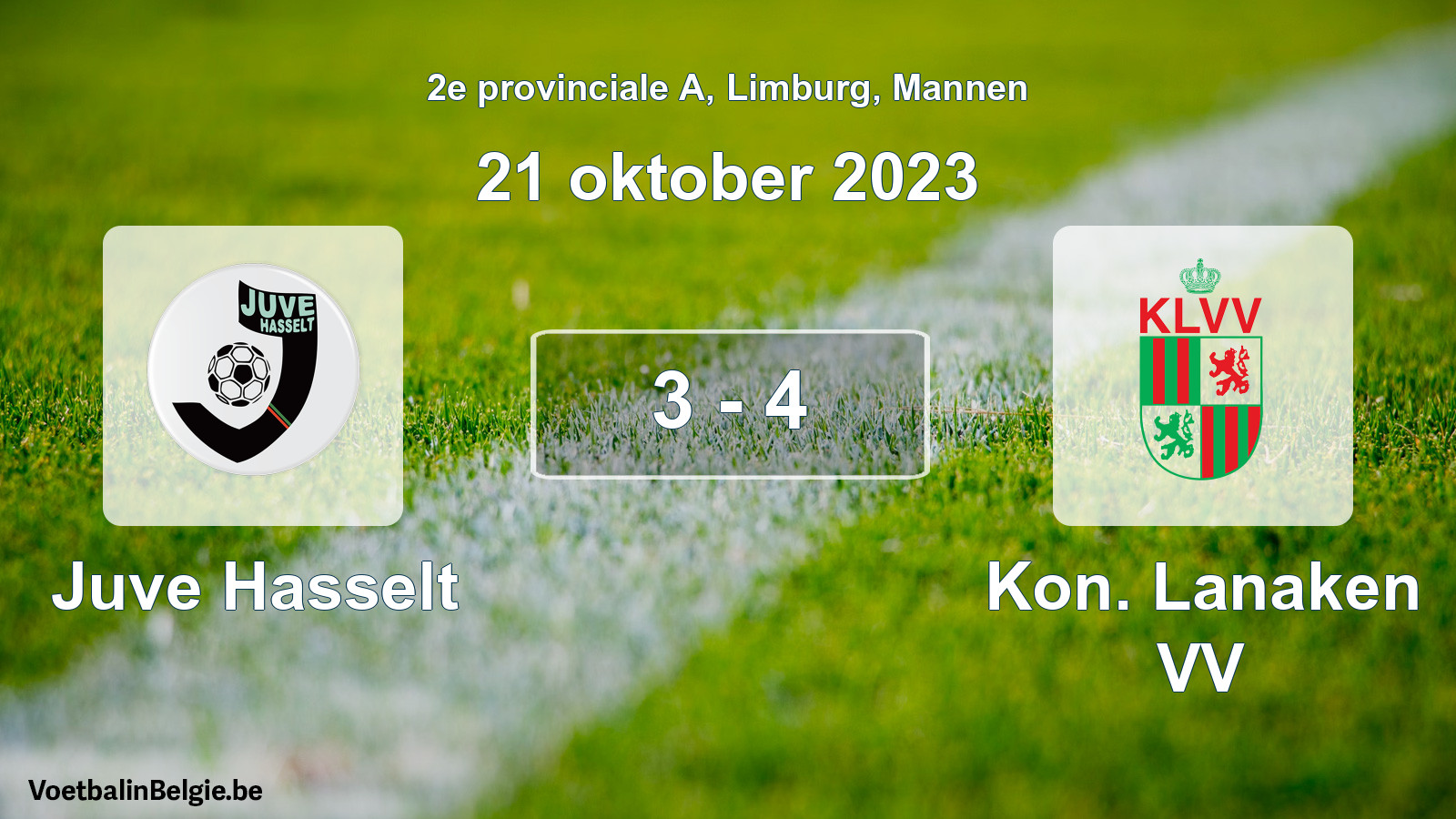 Gespeelde wedstrijd mannenvoetbal: Juve Hasselt - Kon. Lanaken VV 3 - 4 (21 oktober 2023)