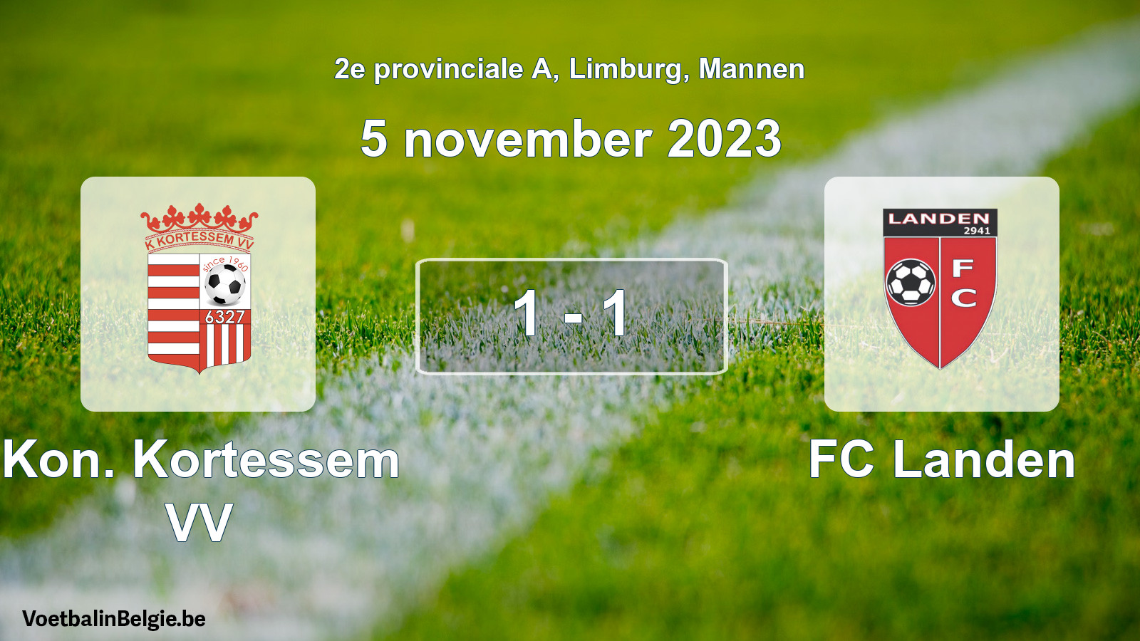 Gespeelde wedstrijd mannenvoetbal: Kon. Kortessem VV - FC Landen 1 - 1 (5 november 2023)