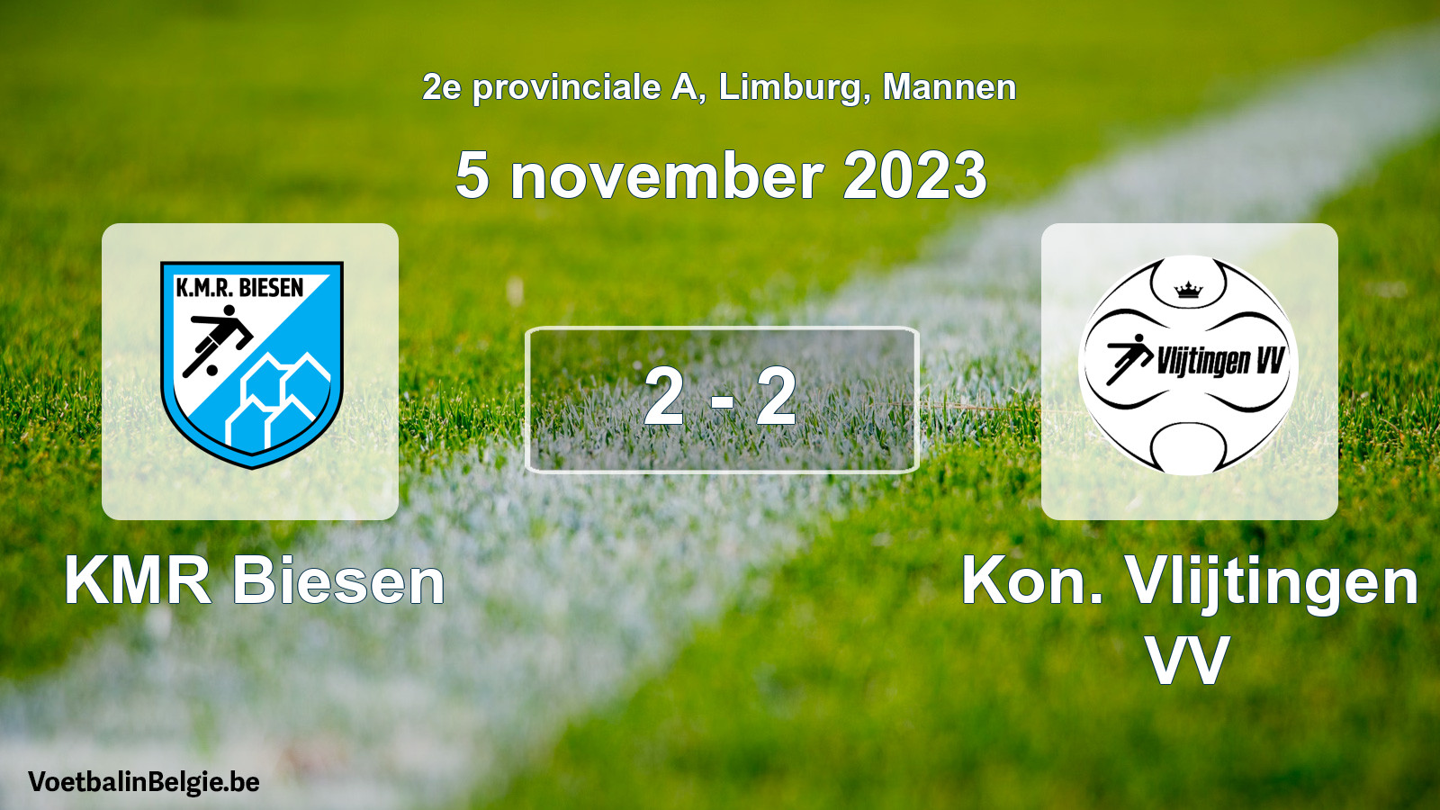 Gespeelde wedstrijd mannenvoetbal: KMR Biesen - Kon. Vlijtingen VV 2 - 2 (5 november 2023)