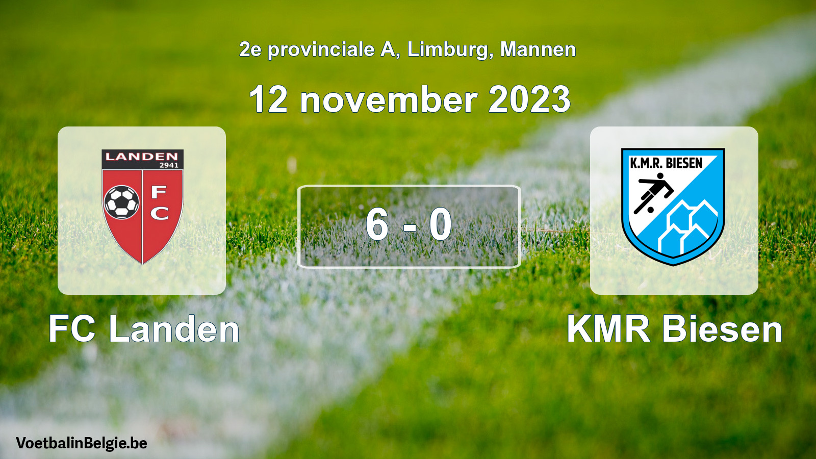 Gespeelde wedstrijd mannenvoetbal: FC Landen - KMR Biesen 6 - 0 (12 november 2023)