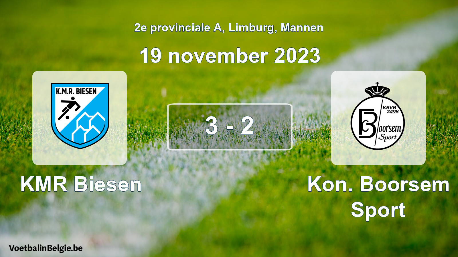 Gespeelde wedstrijd mannenvoetbal: KMR Biesen - Kon. Boorsem Sport 3 - 2 (19 november 2023)