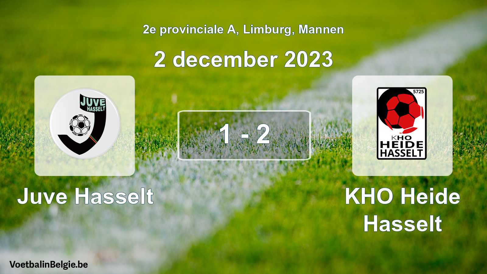 Gespeelde wedstrijd mannenvoetbal: Juve Hasselt - KHO Heide Hasselt 1 - 2 (2 december 2023)