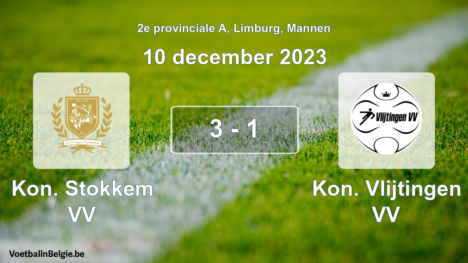 Gespeelde wedstrijd mannenvoetbal: Kon. Stokkem VV - Kon. Vlijtingen VV 3 - 1 (10 december 2023)